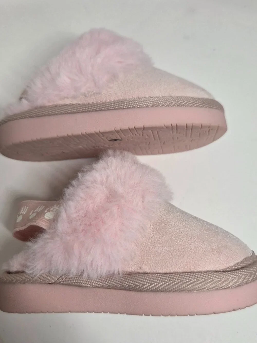BearPaw Baby Toddler size 4 PINK suede and fur slip on shoes strap Girls